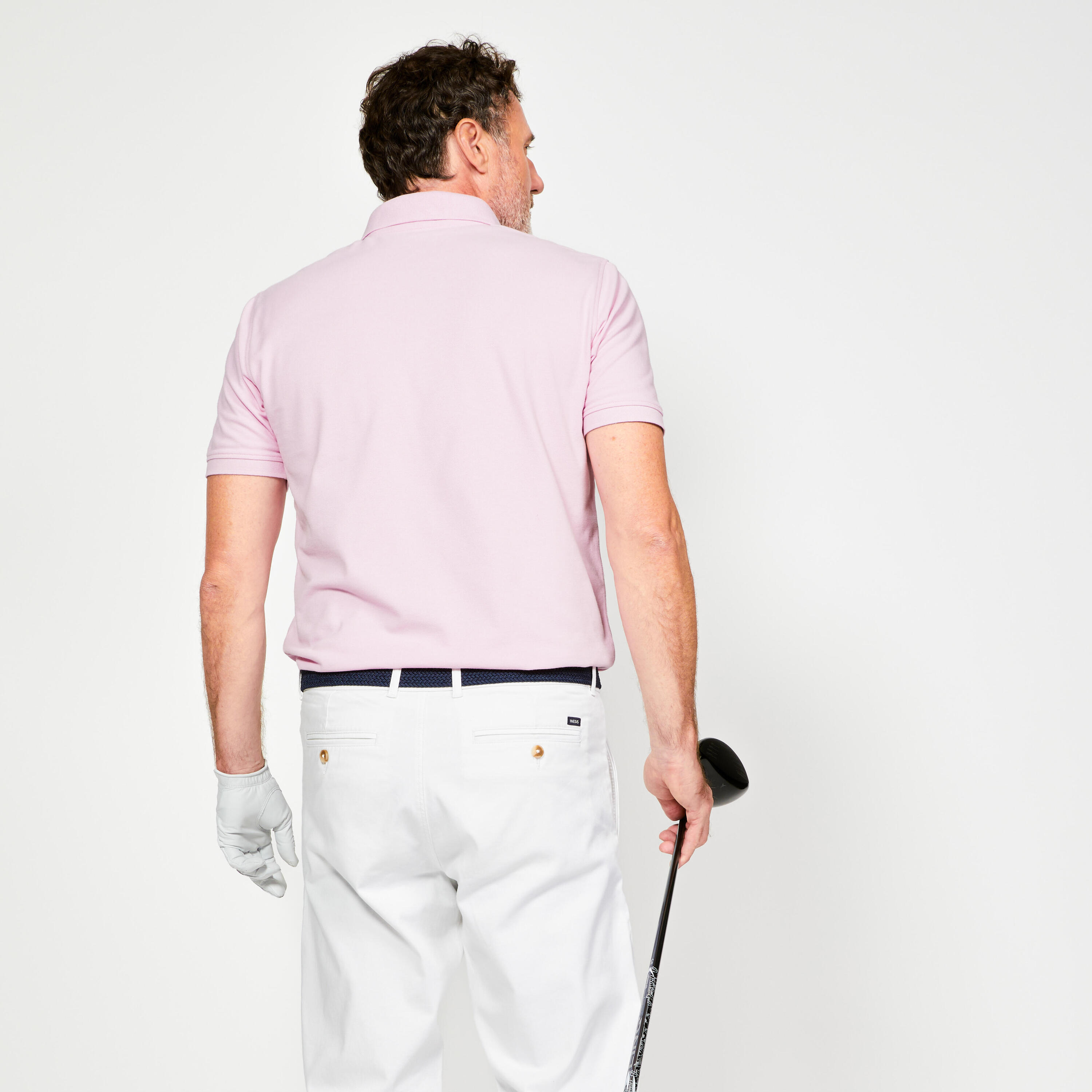 Polo de golf em algodão poliéster manga curta Homem - mw500 rosa claro 4/6