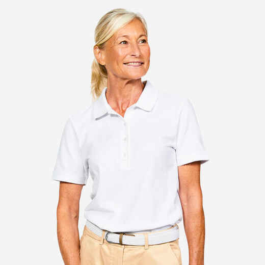 
      Moteriški trumparankoviai medvilniniai golfo polo marškinėliai „MW500“, balti
  