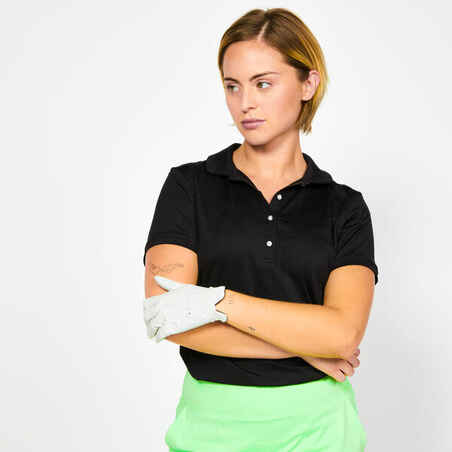 Črna ženska polo majica s kratkimi rokavi za golf WW 500