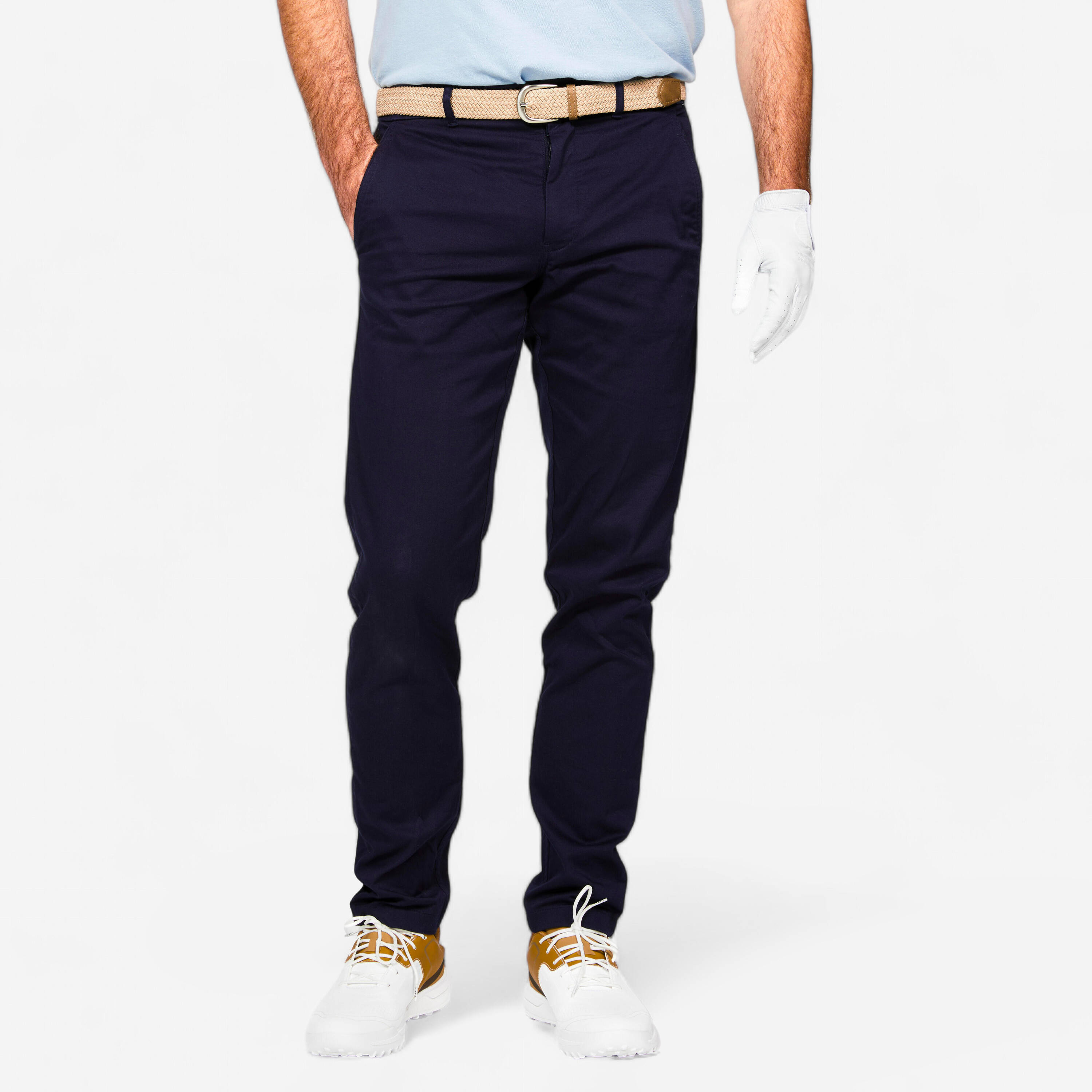 Men's golf cotton chino trousers, MW500 navy blue -  3