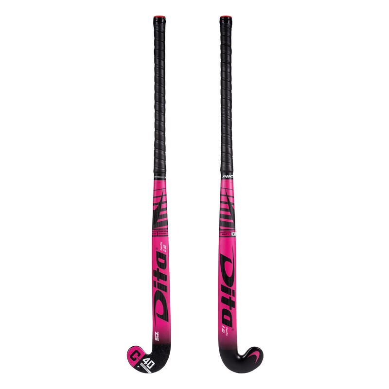 Hockeystick gevorderde volwassenen FiberTec C40 low bow 40% carbon donkerroze