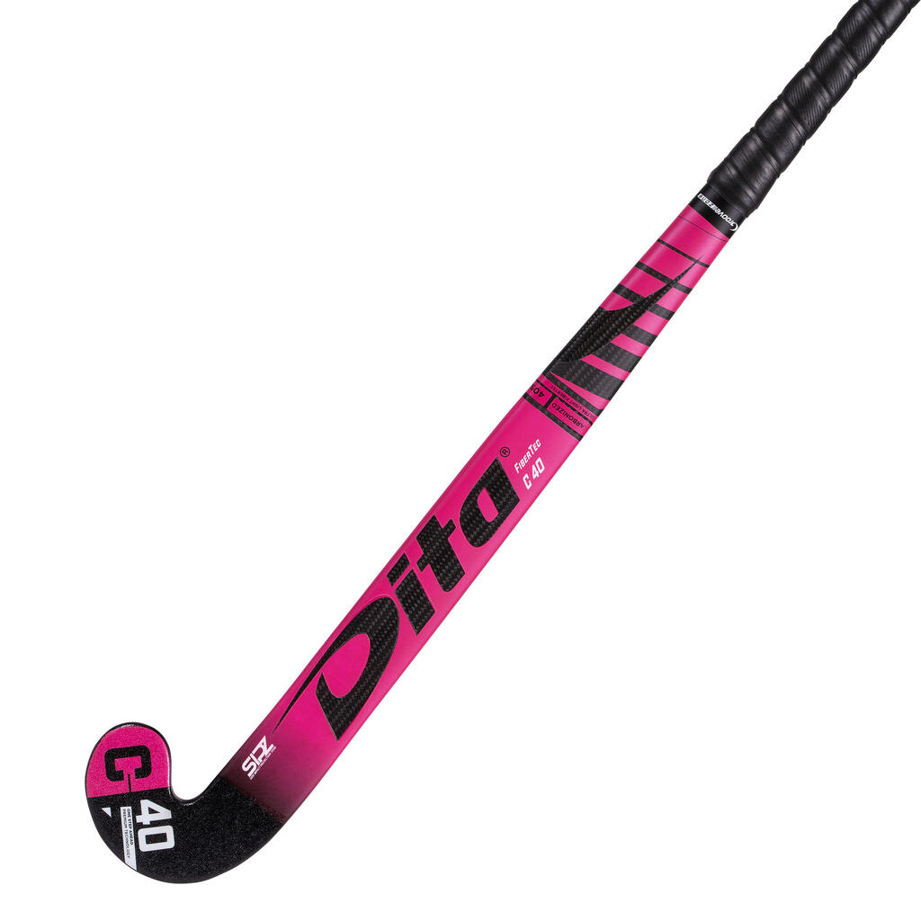 Intermediate 40% Carbon Mid Bow Field Hockey Stick FiberTecC40 - Dark Pink