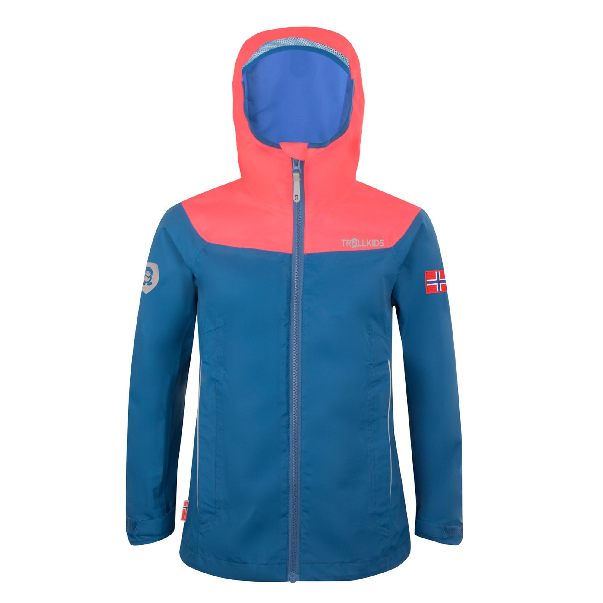 TROLLKIDS KIDS’ HIKING RAINCOAT - TROLLKIDS BERGEN - BLUE/CORAL
