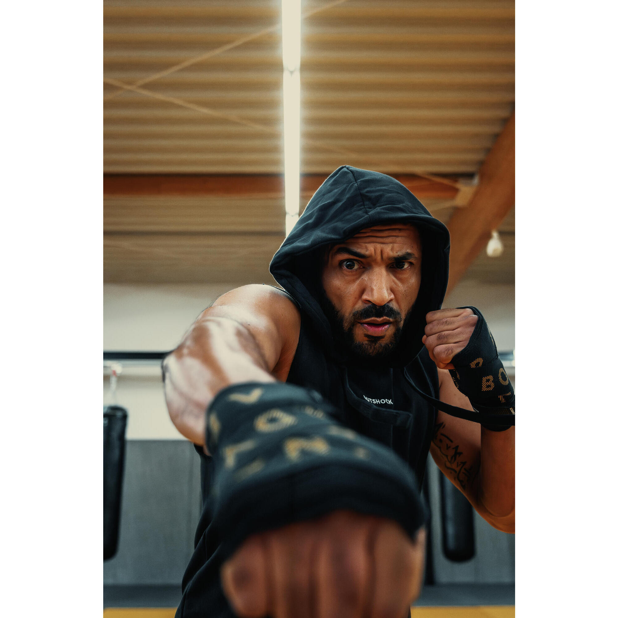 BLACK HOODED BOXING TANK TOP