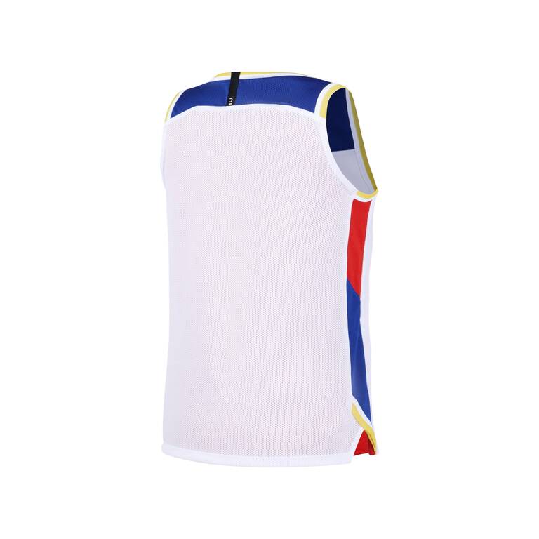 2-Way Junior Sleeveless Basketball Shirt T500R - White/Red