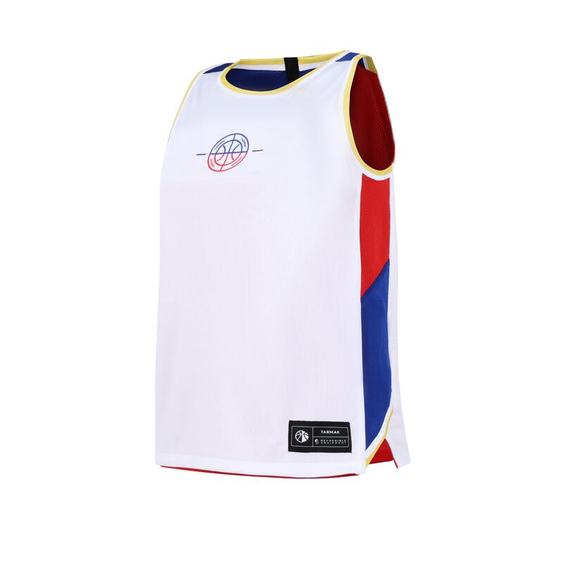2-Way Junior Sleeveless Basketball Shirt T500R - White/Red