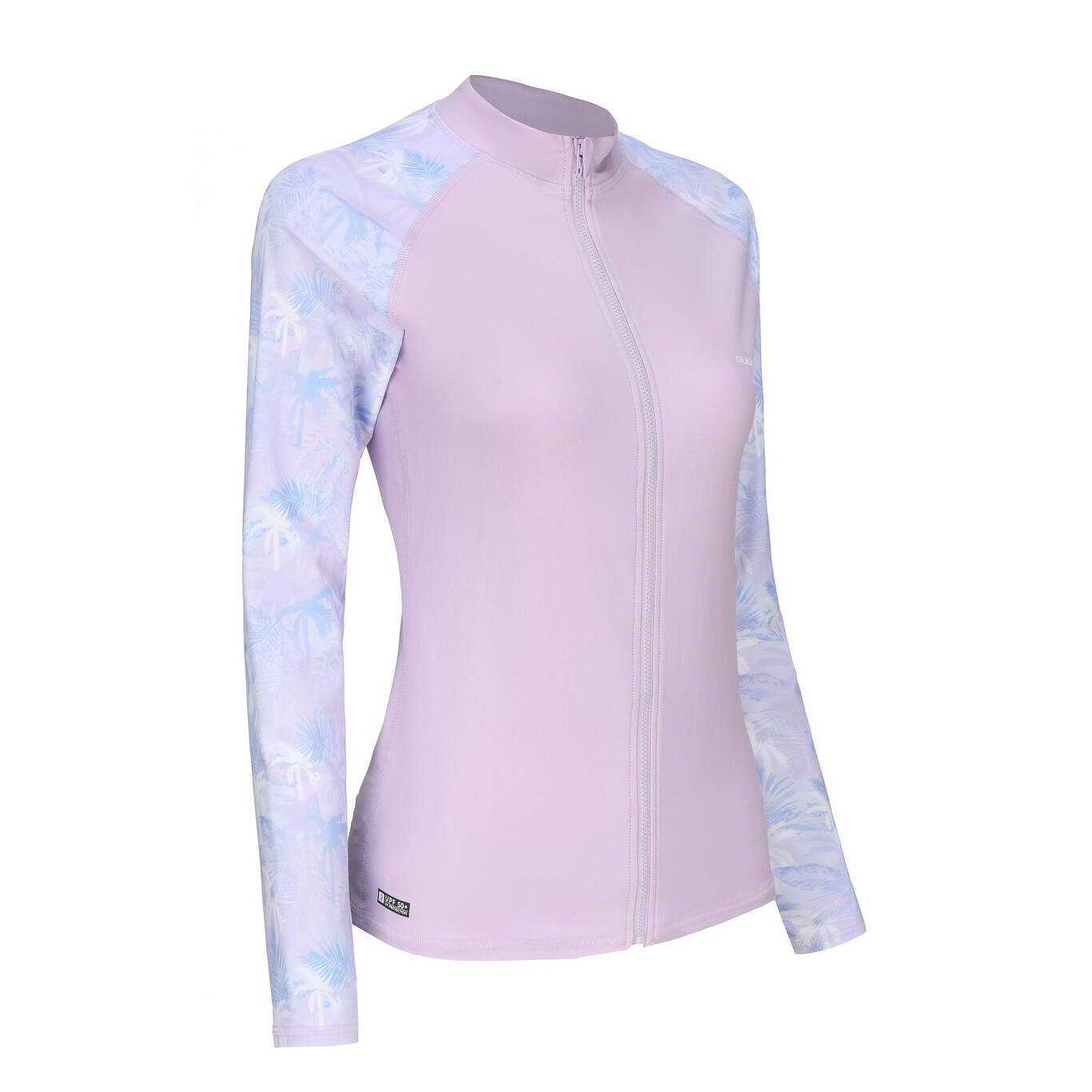 surfing women UV protection zip top PRINT PURPLE PALM