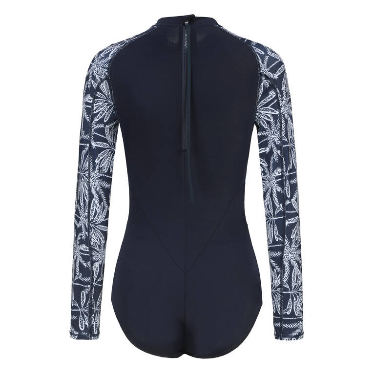 Women's One Piece Long Sleeve Surf Swimsuit- CN JANE -NAVY PALMER