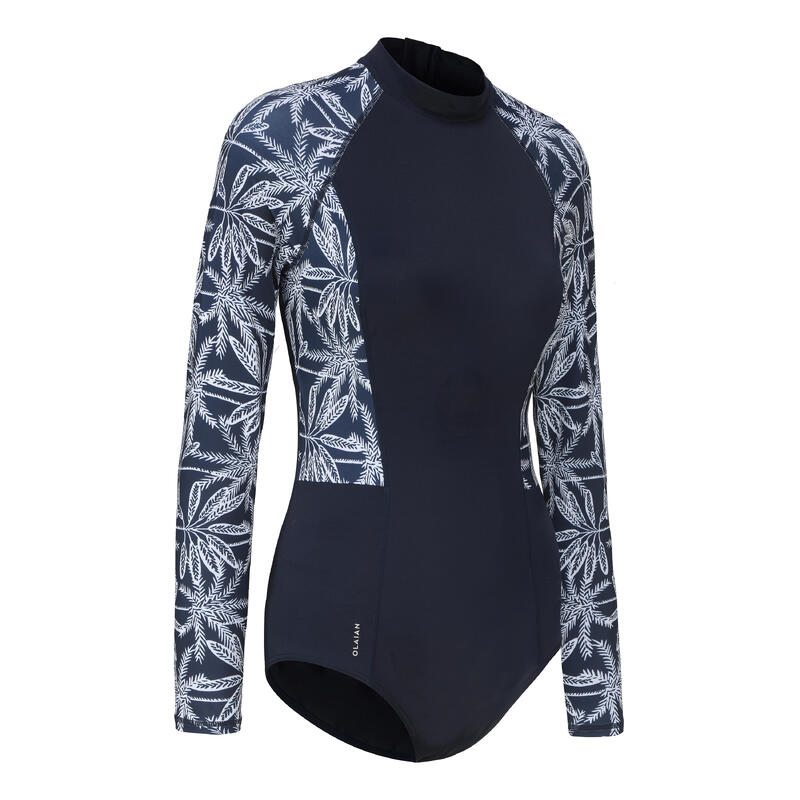 Women's One Piece Long Sleeve Surf Swimsuit- CN JANE -NAVY PALMER