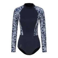 Women's One Piece Long Sleeve Surf Swimsuit- CN JANE -NAVY PALMER