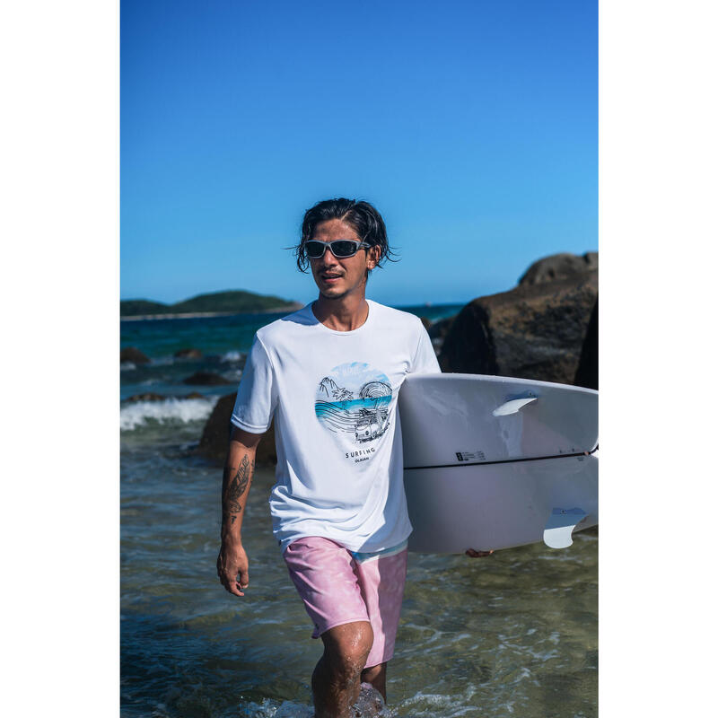 Men's surfing sun protection T-shirt beach white