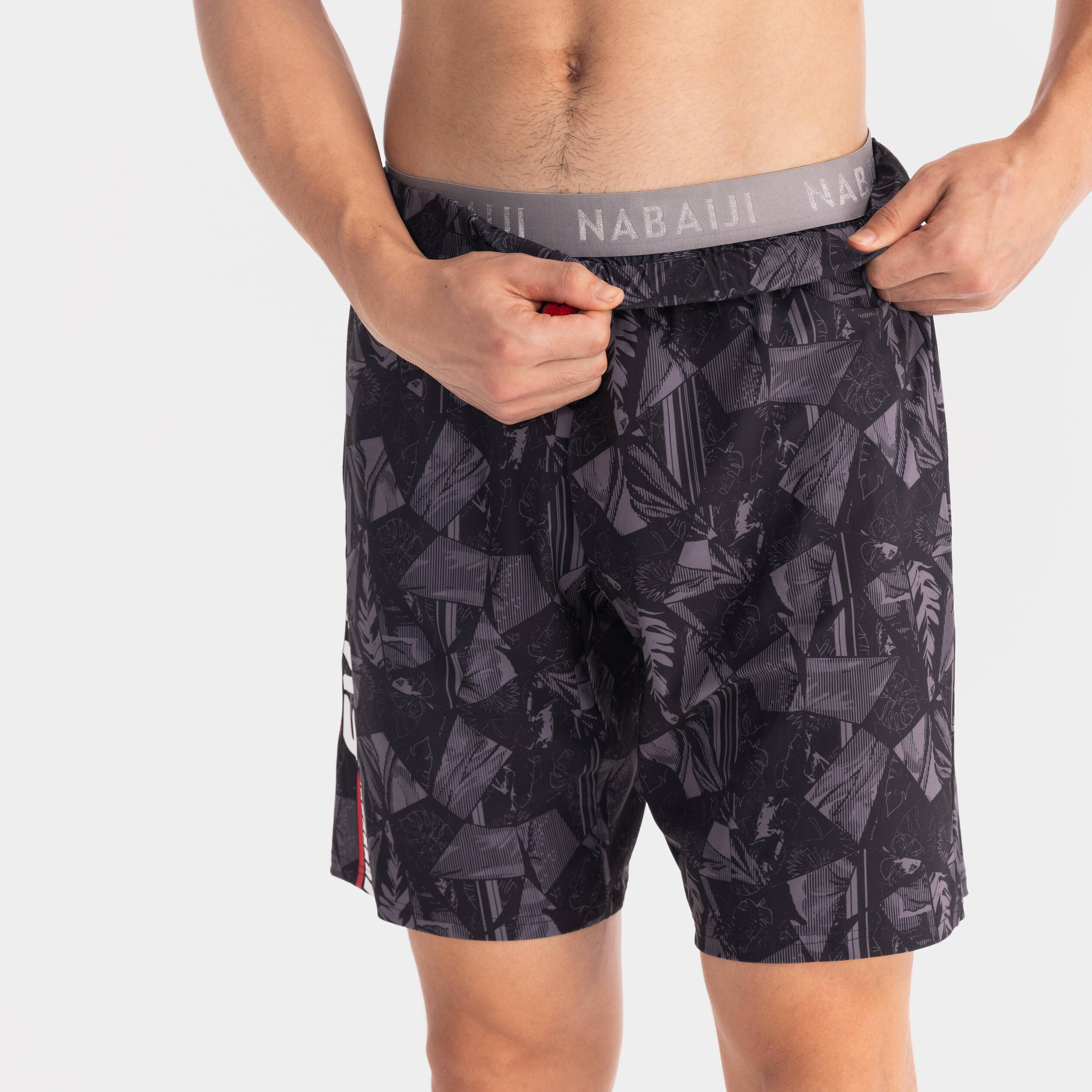 Men's Long Swim Shorts 100 Geo Quick-Dry & Comfortable Black