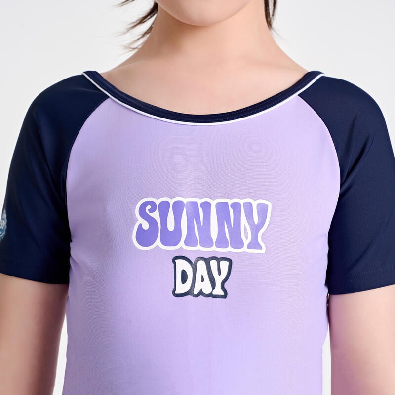 女孩款連身裙泳衣 (可拆卸式護墊) - 紫色/海軍藍