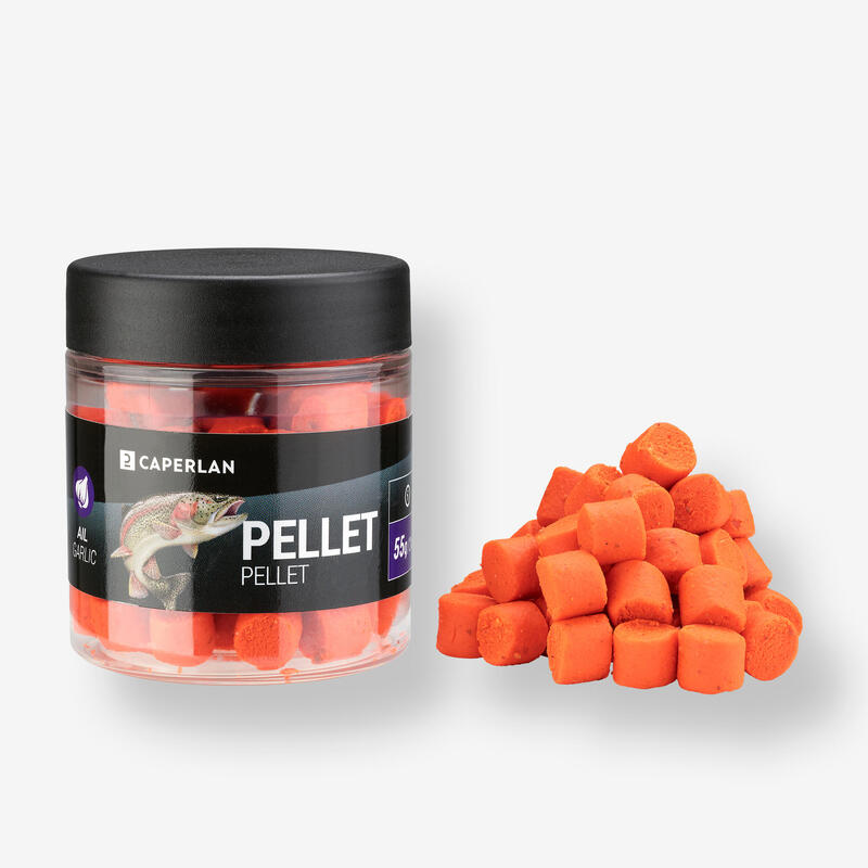 Pelety na rybolov pstruhů oranžové-česnek