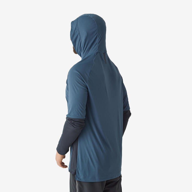 T-shirt pesca uomo anti-UV 500 con cappuccio azzurra