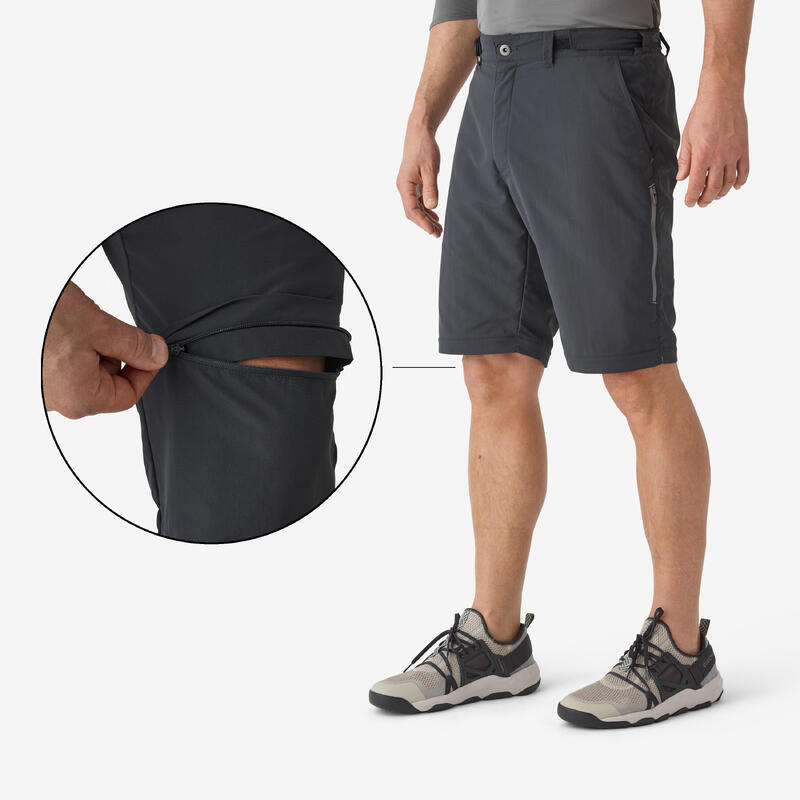 Pantaloni pesca uomo 500 anti-UV convertibili grigi