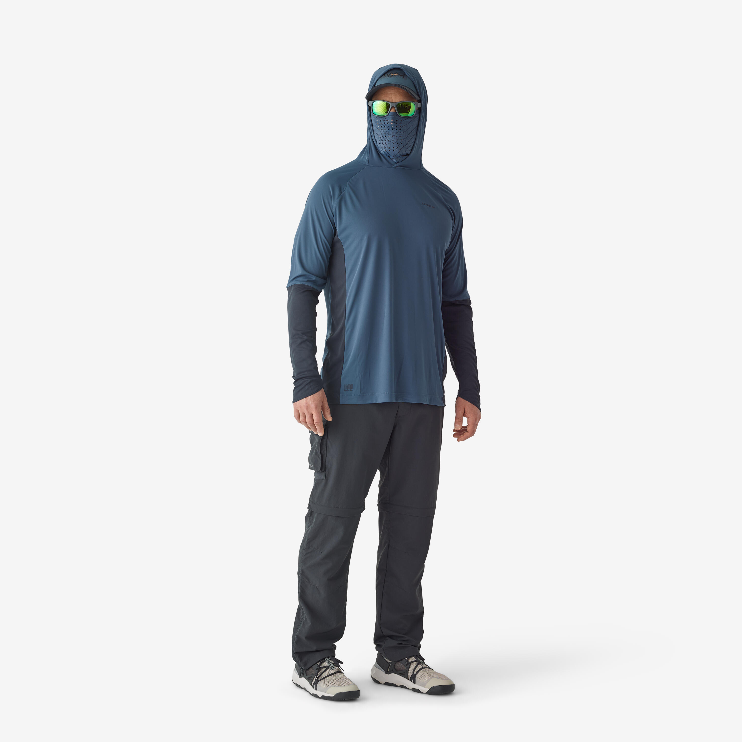 Fishing anti-UV T-shirt 500 with hood blue 5/20