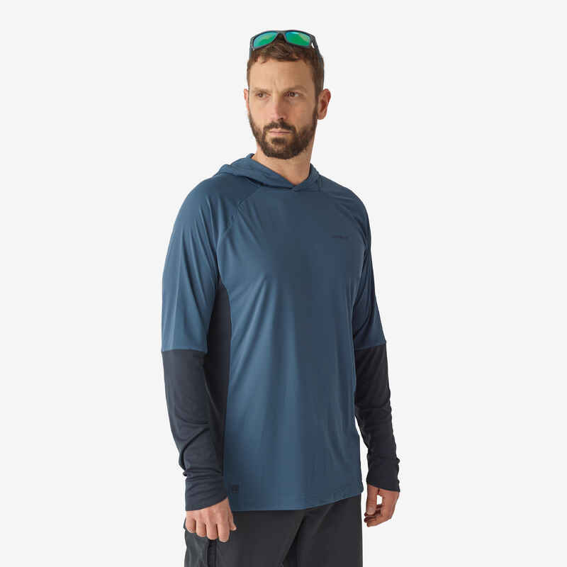 Fishing anti-UV T-shirt 500 with hood blue - Decathlon