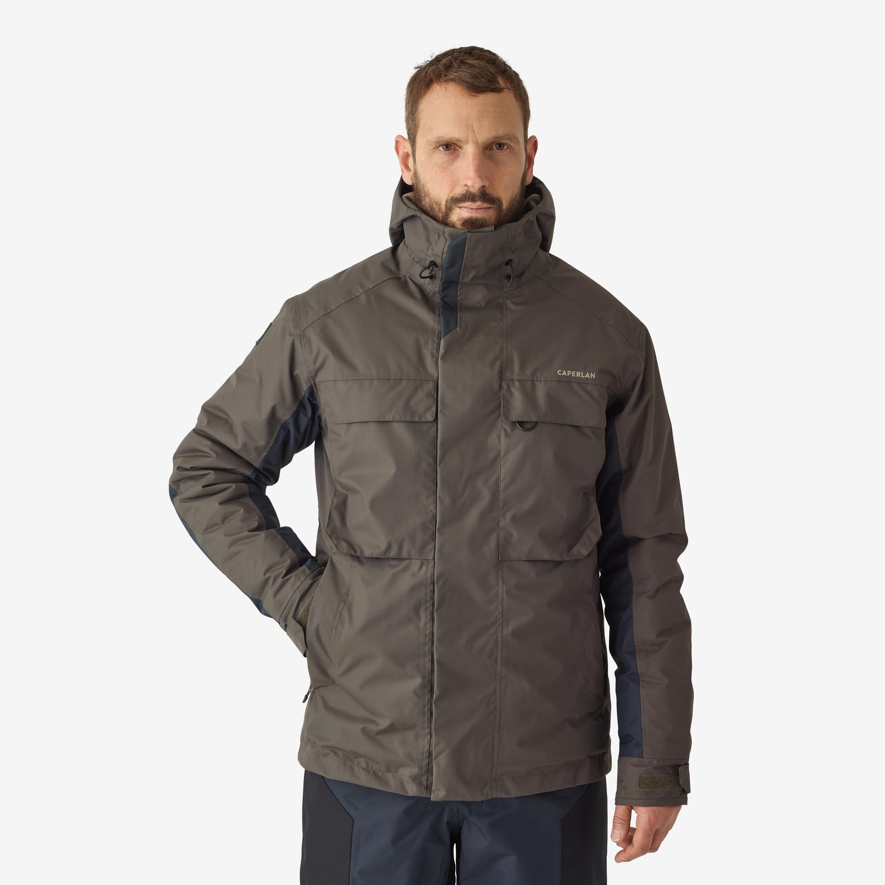 Men's warm waterproof fishing jacket - FJ 500 TH khaki CAPERLAN