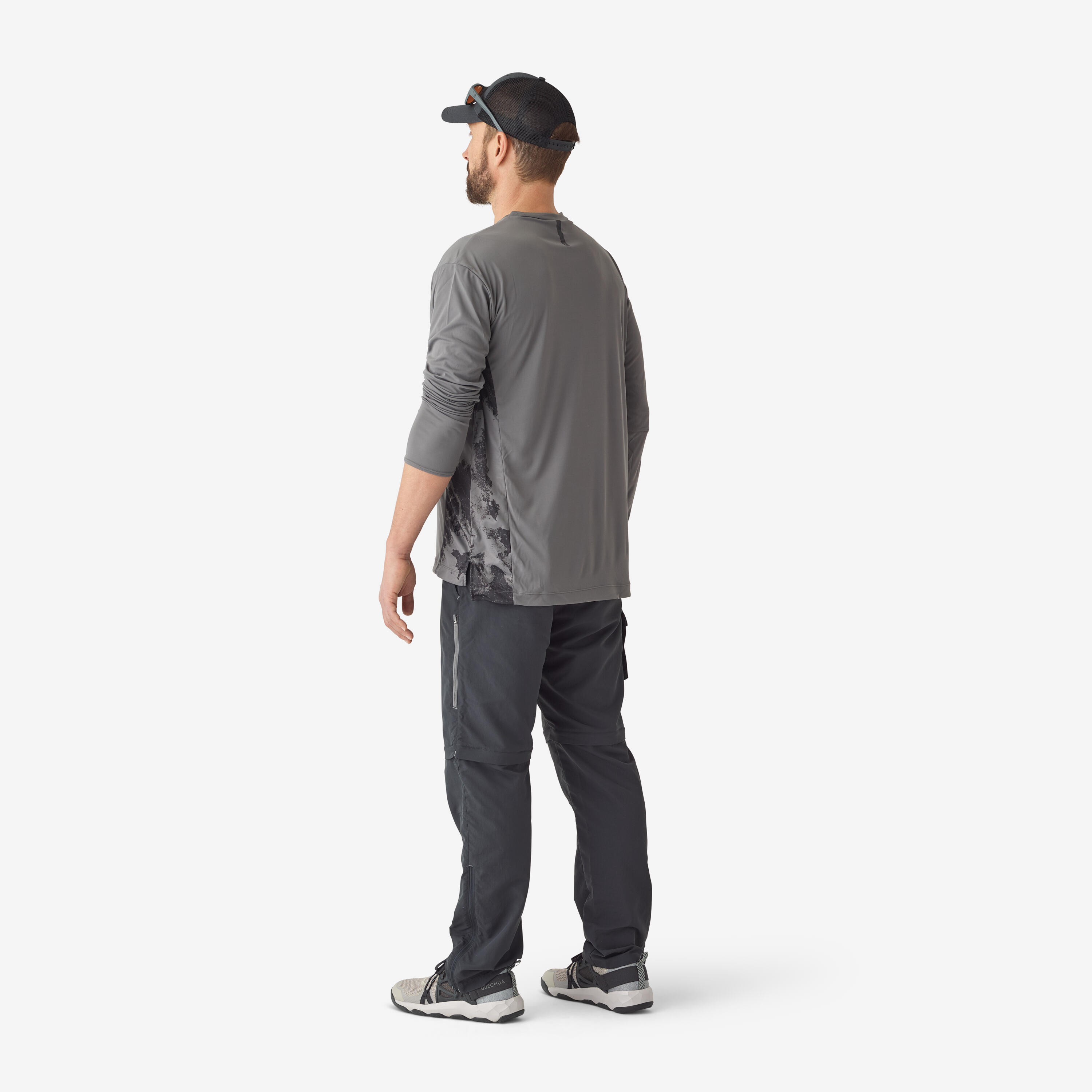 Pantaloni pesca uomo 500 anti-UV convertibili grigi 9/12