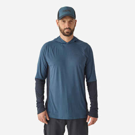 Fishing anti-UV T-shirt 500 with hood blue