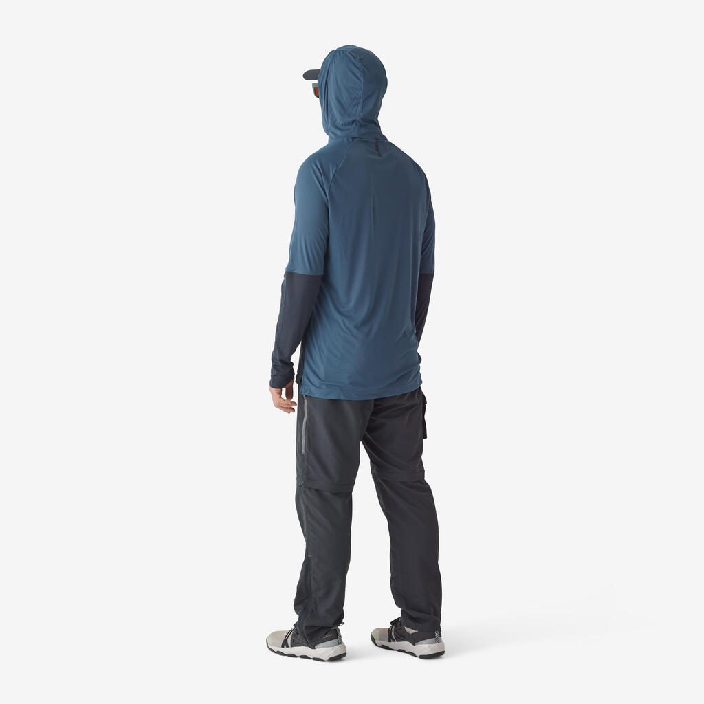 Fishing anti-UV T-shirt 500 with hood blue