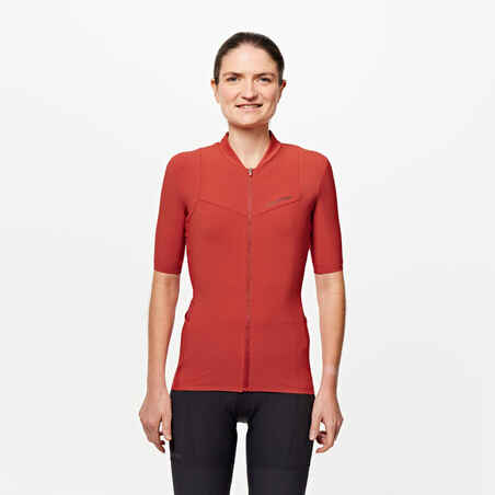 Majica kratkih rukava za cestovni biciklizam Endurance ženska ciglasto crvena