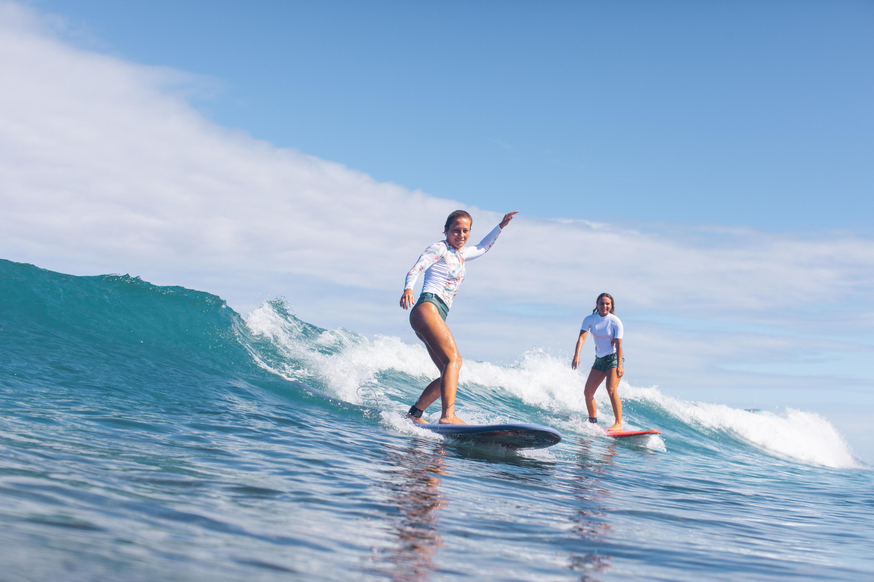 Women's Long-Sleeved Surfing Rash Guard, 500 8/8