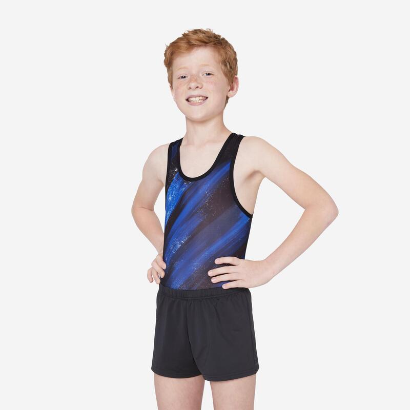 Gymnastikanzug Turnanzug Jungen - schwarz/blau bedruckt 