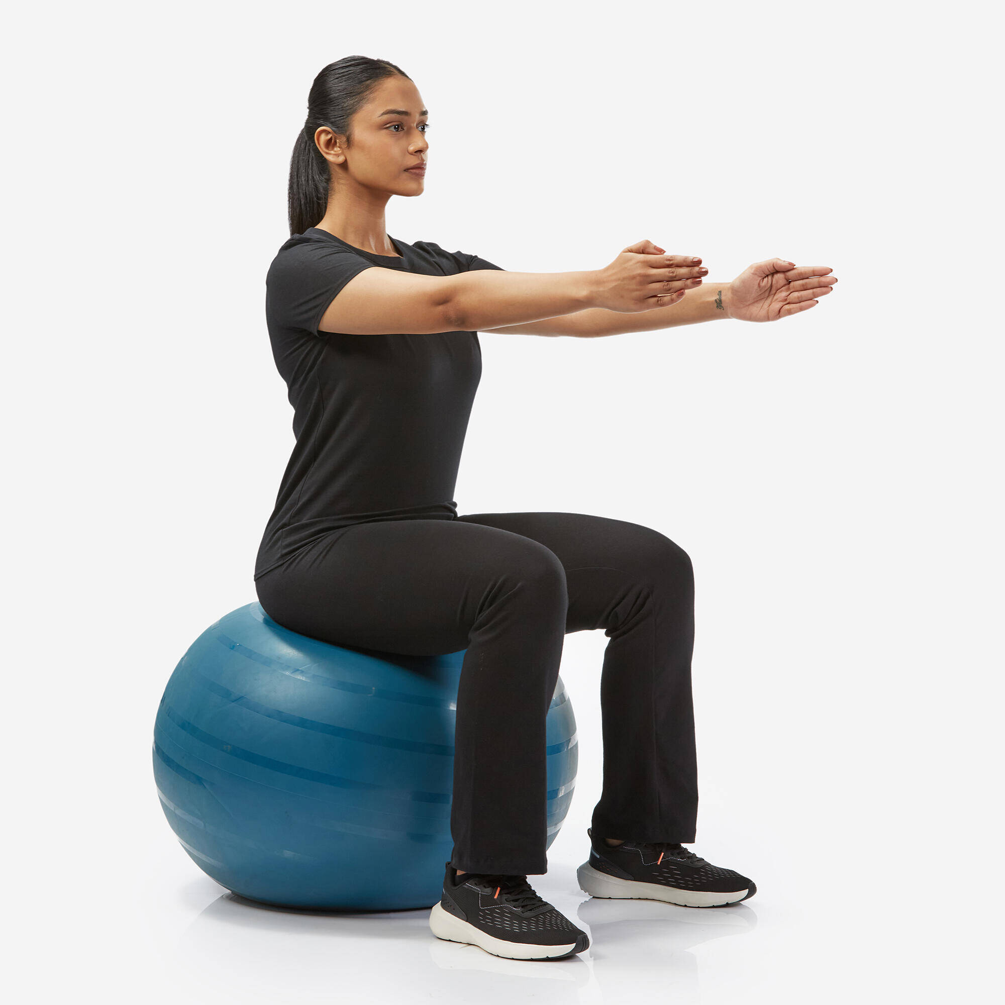 Cotton Crew Neck Women's Gym T-Shirt 100 -  Ultra Black -  5