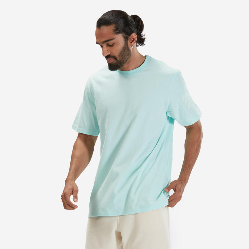 T-shirt uomo palestra 500 ESSENTIALS regular fit 100% cotone verde
