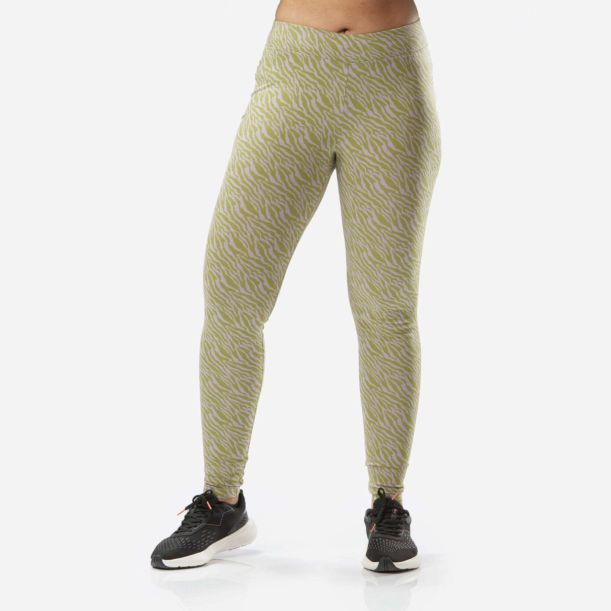 Women's Slim-Fit Fitness Leggings Fit+ 500 - Pearl Grey Print -  1