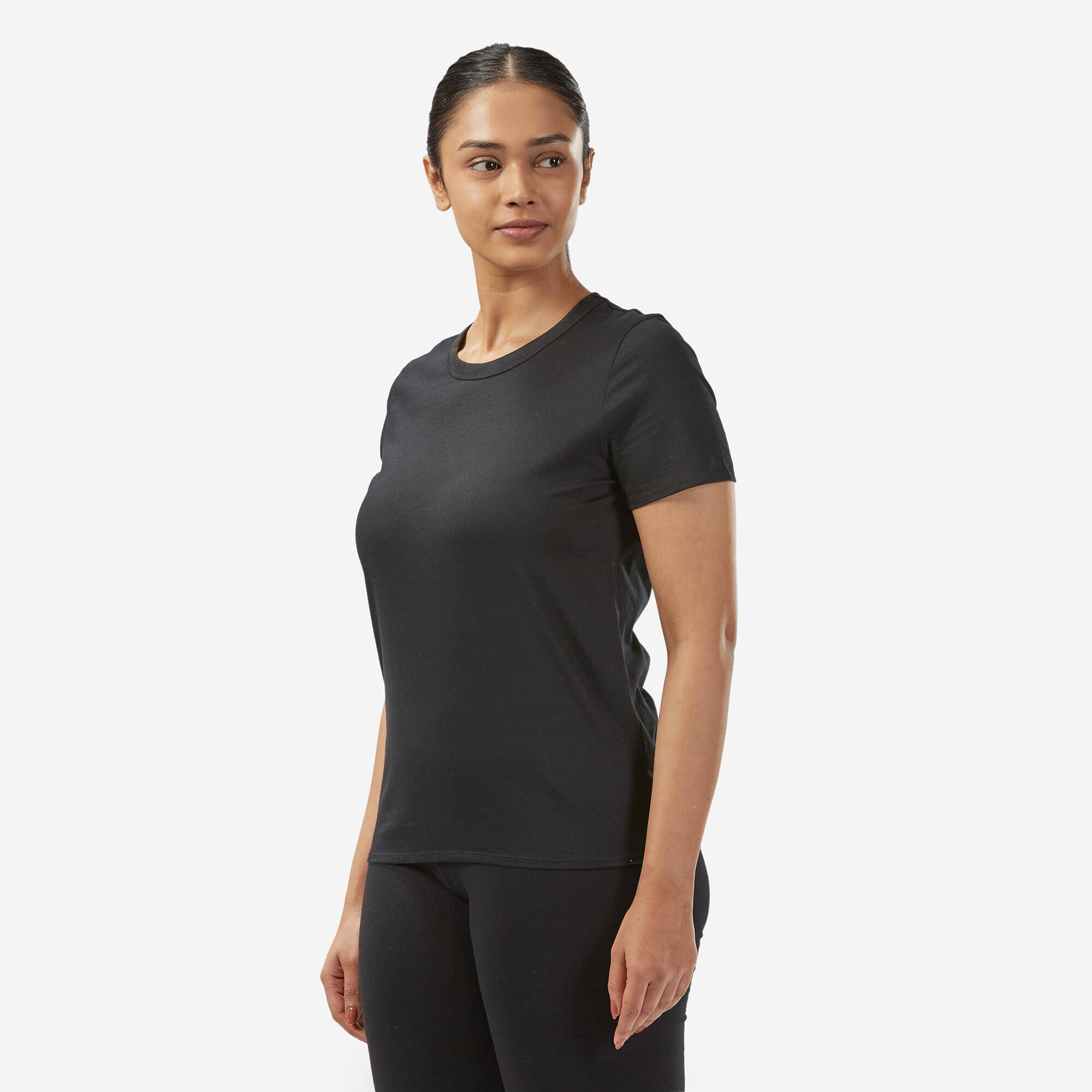 Cotton Crew Neck Women's Gym T-Shirt 100 -  Ultra Black -  4