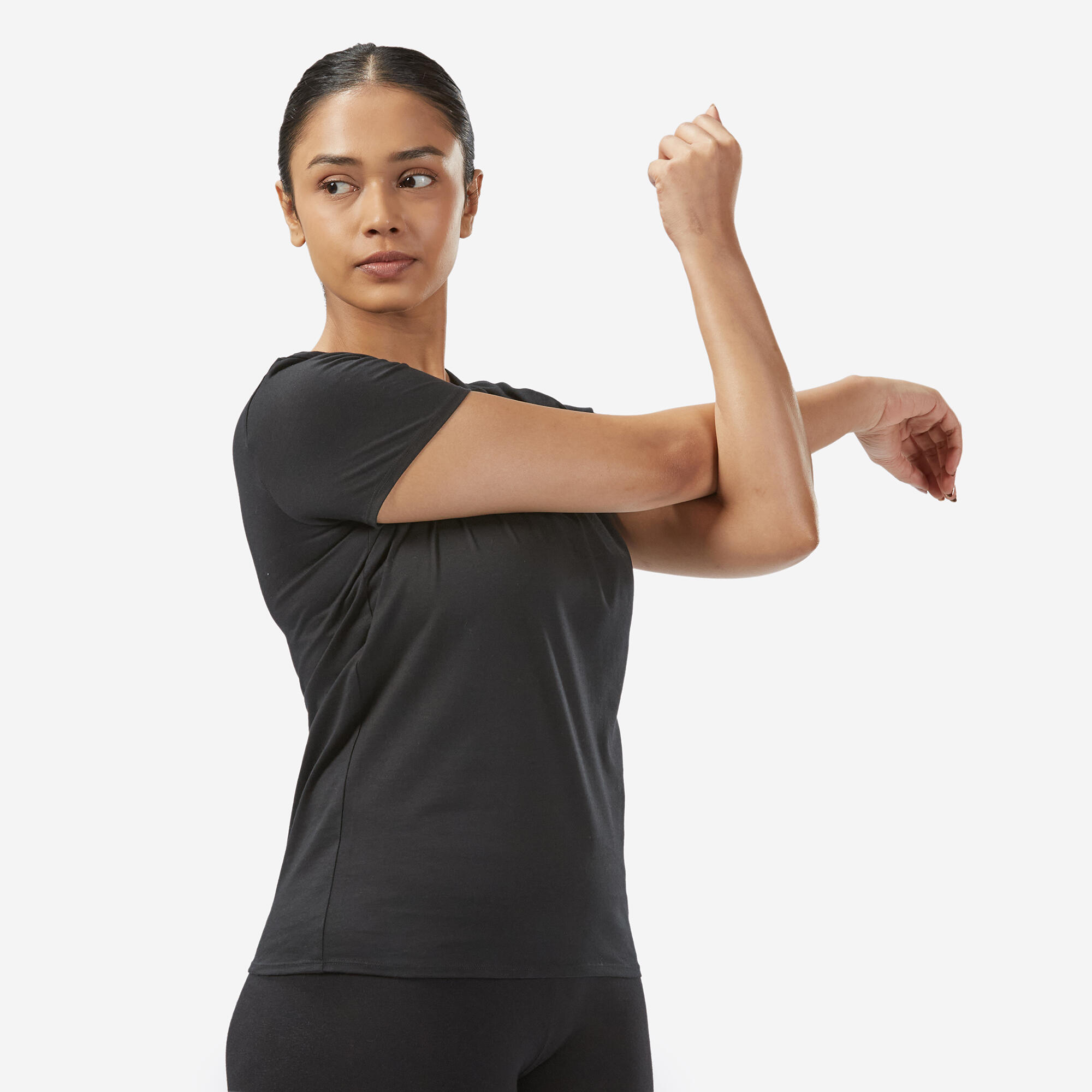 Cotton Crew Neck Women's Gym T-Shirt 100 -  Ultra Black