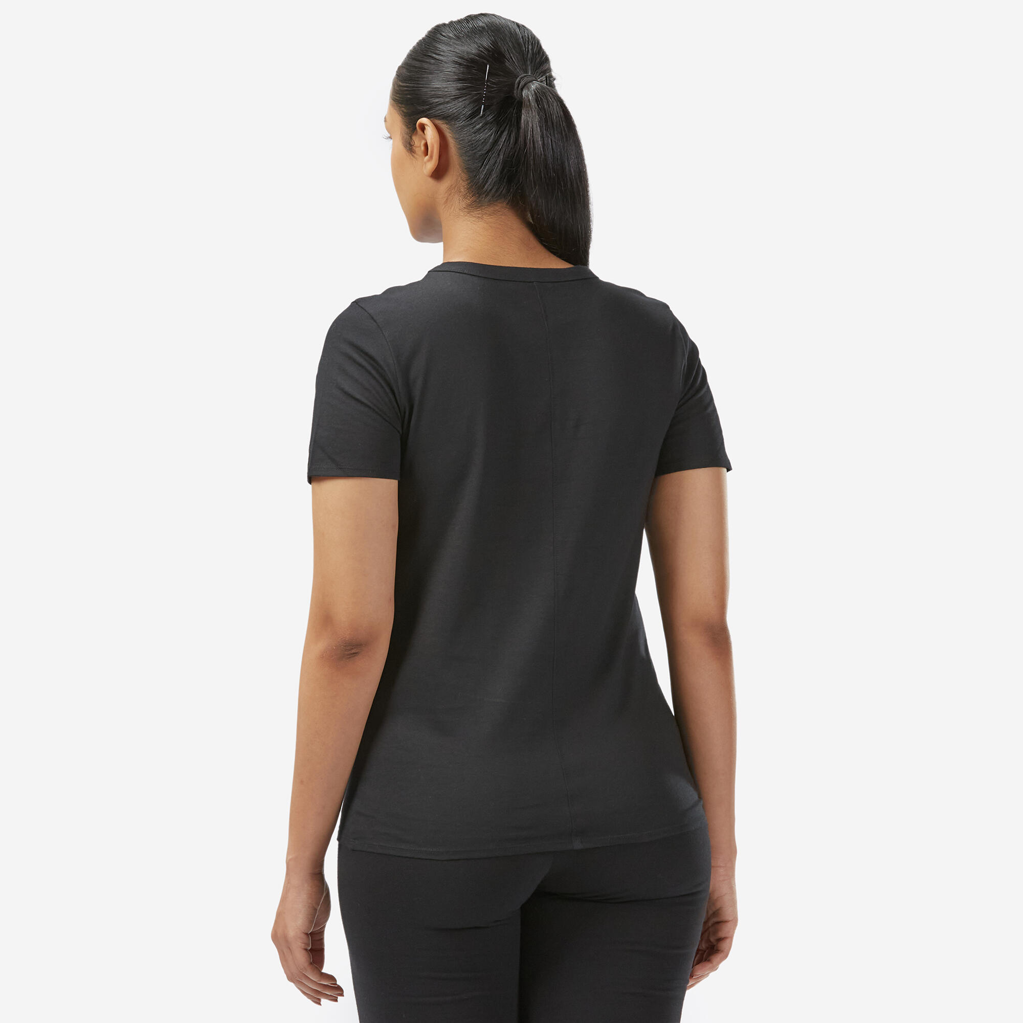 Cotton Crew Neck Women's Gym T-Shirt 100 -  Ultra Black