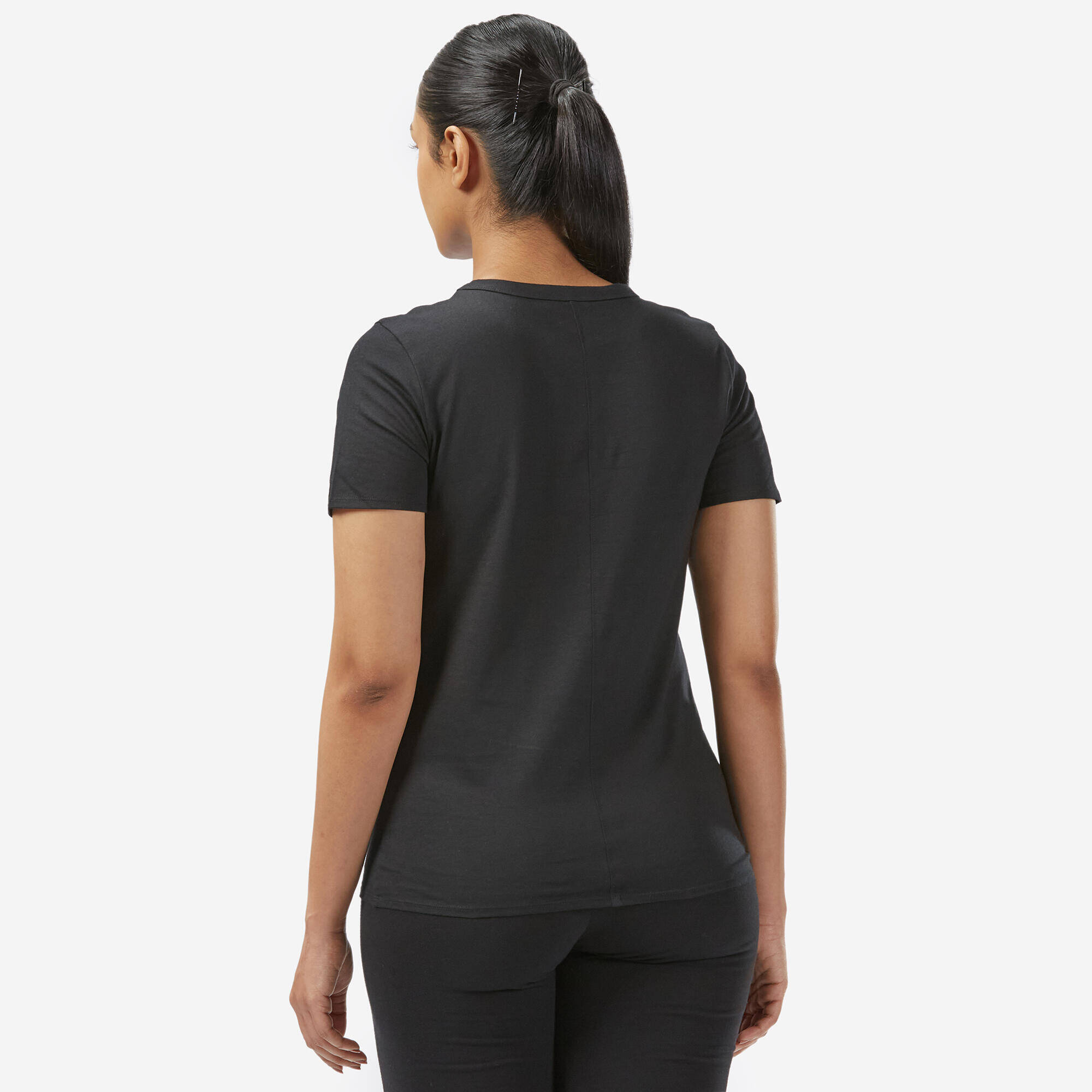 Cotton Crew Neck Women's Gym T-Shirt 100 -  Ultra Black -  2