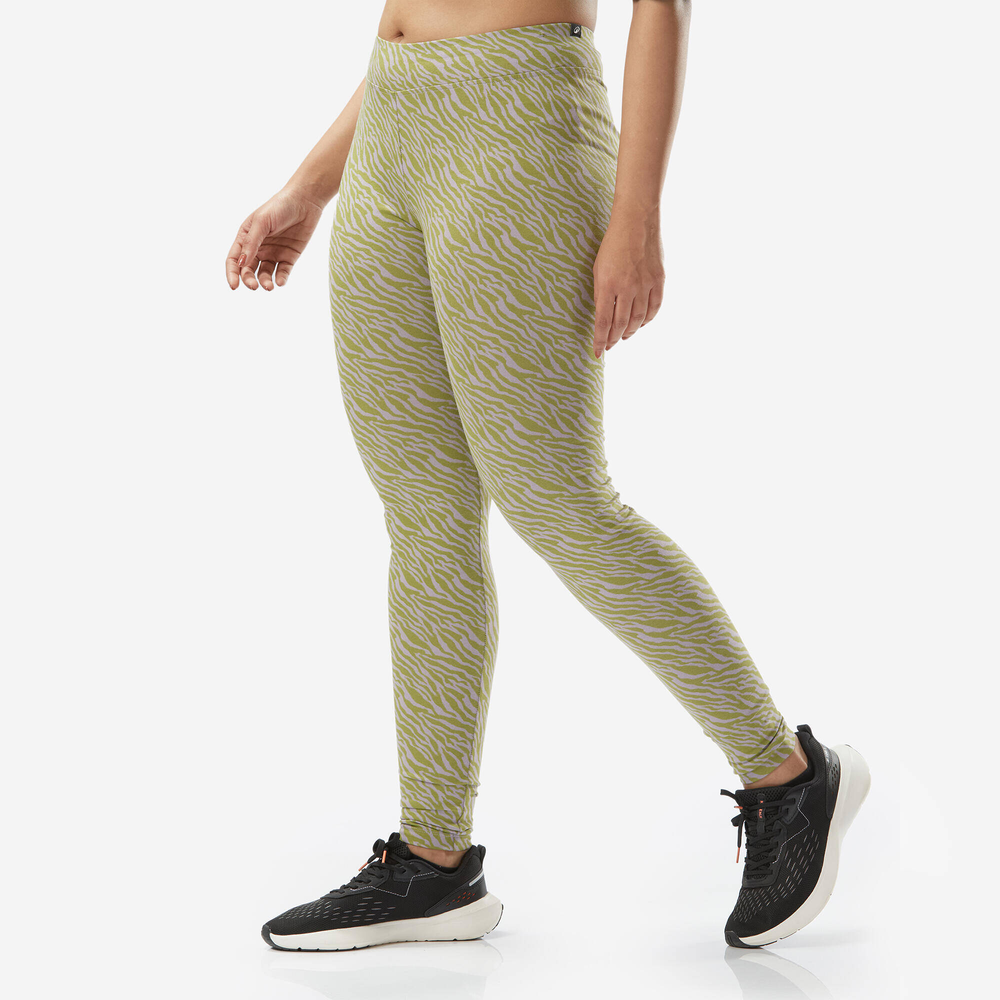 Women's Slim-Fit Fitness Leggings Fit+ 500 - Pearl Grey Print -  3