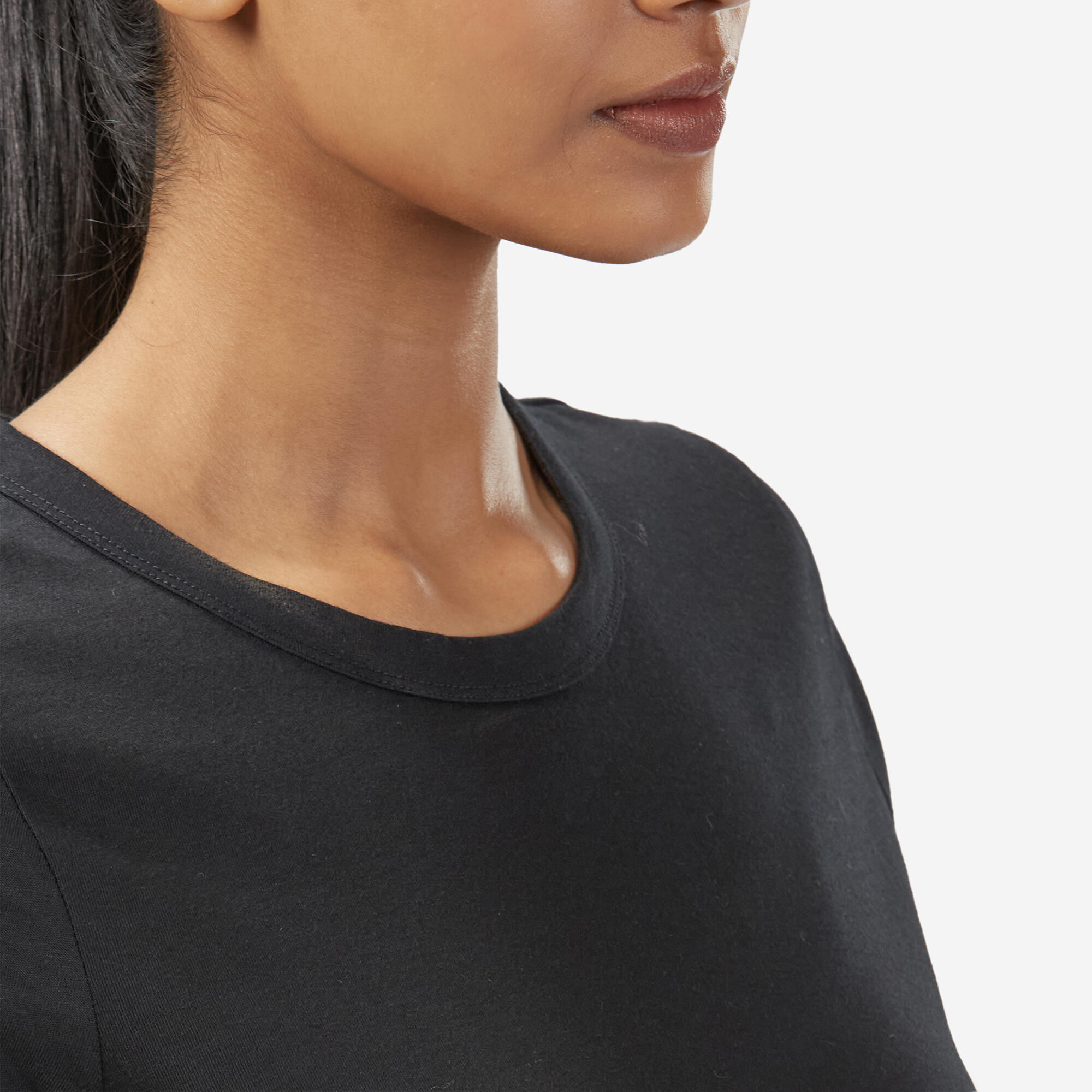 Cotton Crew Neck Women's Gym T-Shirt 100 - Ultra Black