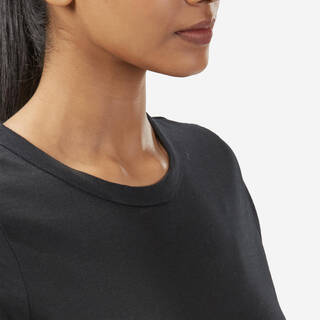 Cotton Crew Neck Women's Gym T-Shirt 100 -  Ultra Black