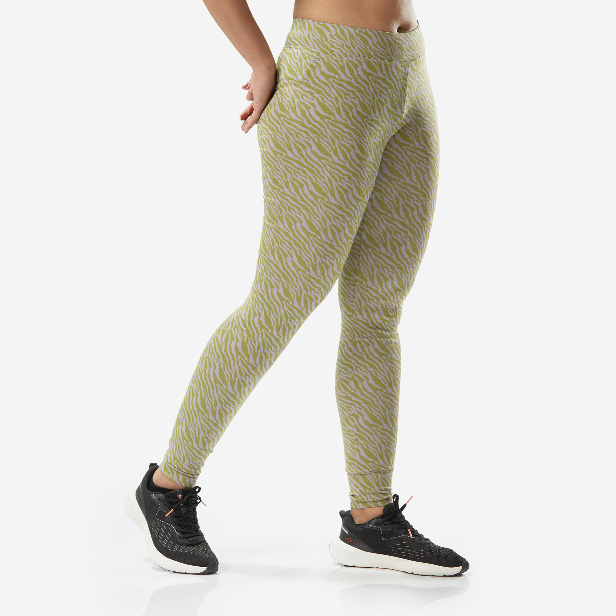 DOMYOS Women's Slim-Fit Fitness Leggings Fit+ 500 - Pearl Grey Print