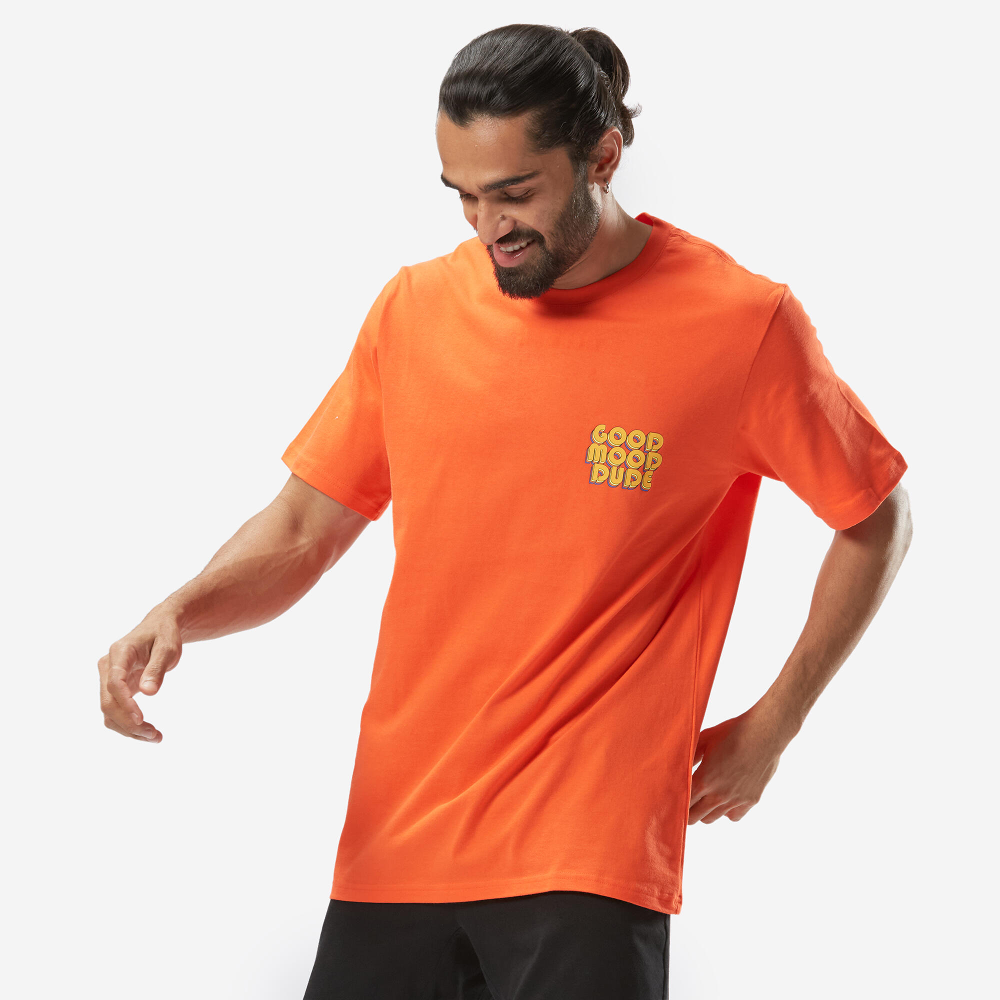 T shirt uomo palestra 500 ESSENTIALS regular fit 100 cotone rossa stampata DOMYOS Decathlon