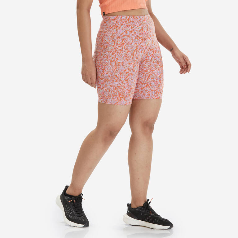 Women's Fitness Cycling Shorts 500 - Orange Print
