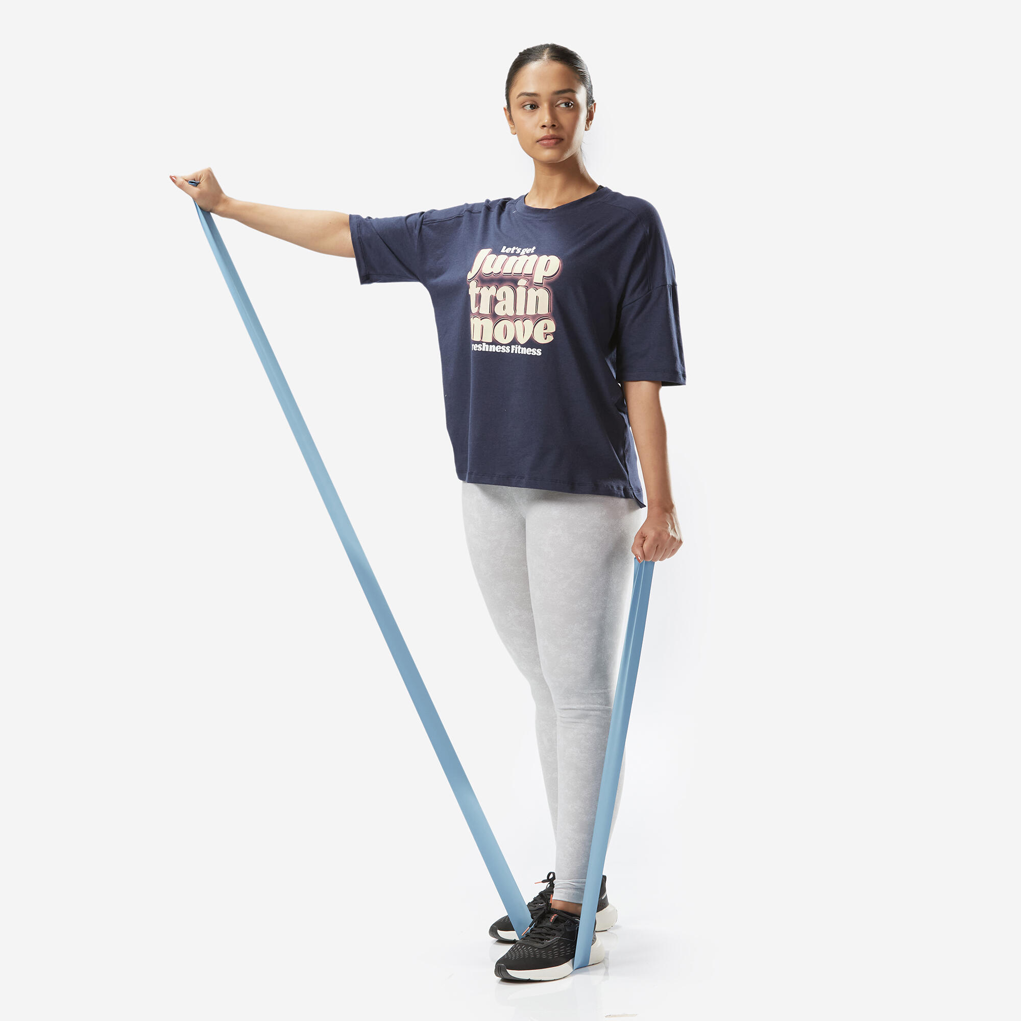 Women's Loose-Fit Fitness T-Shirt 520 - Navy Blue Print 4/6