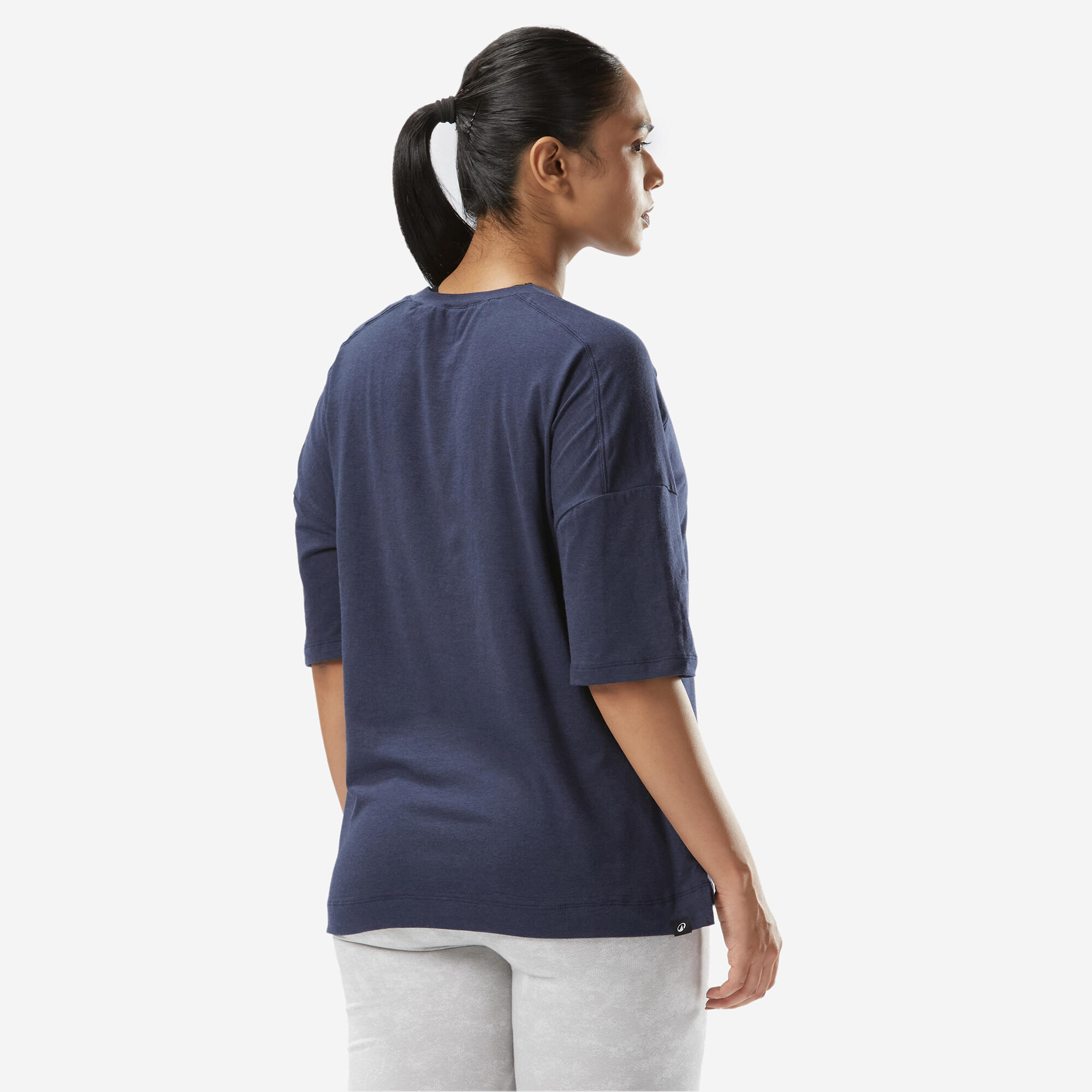 Women's Loose-Fit Fitness T-Shirt 520 - Navy Blue Print 2/6