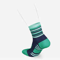 KIPRUN 500 mid kids' comfort running socks 2-pack - navy and striped green