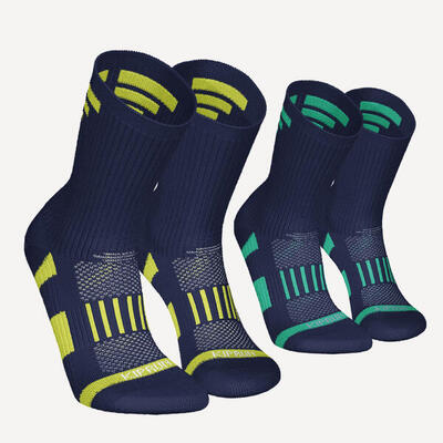 Calze running bambino 500 UC blu-verde-giallo x2