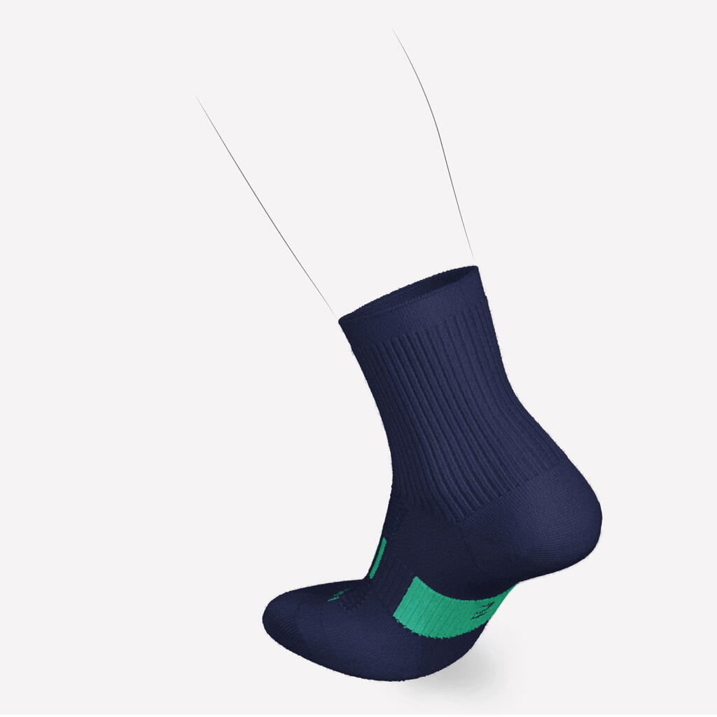 KIPRUN 500 mid kids' comfort running socks 2-pack - navy and striped green