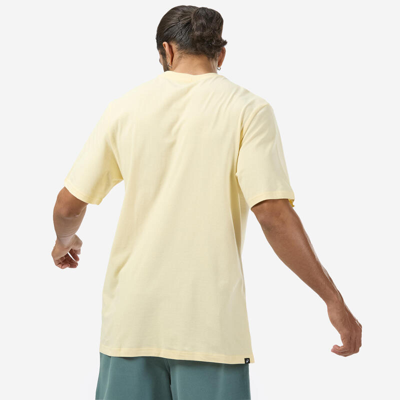 T-shirt fitness homme col rond manches courtes, jaune vanille