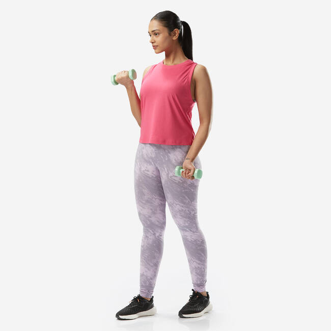 Women's Slim-Fit Fitness Leggings Fit+ 500 - Light Green Print