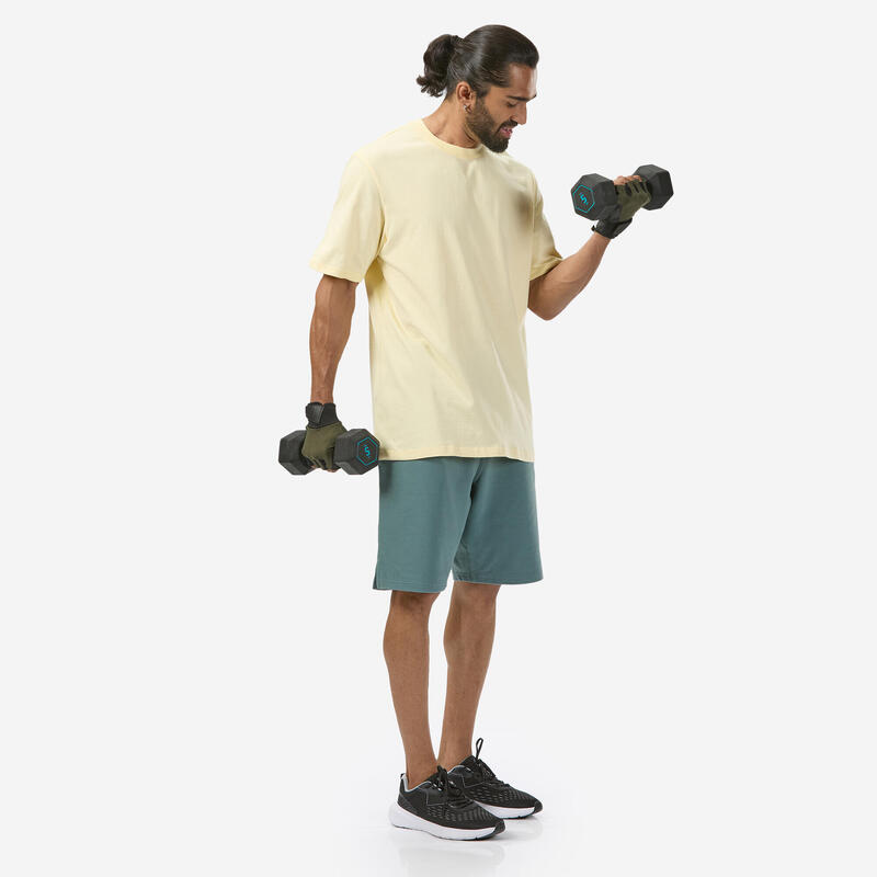 Fitness T-shirt voor heren 500 Essentials vanillegeel